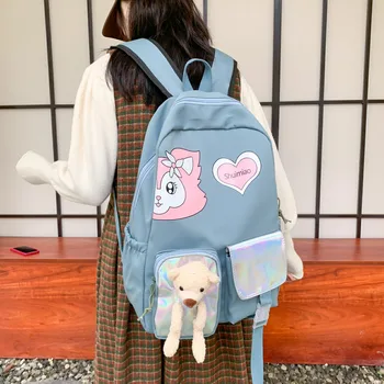 Милые женские рюкзаки, водонепроницаемый нейлоновый школьный рюкзак с несколькими карманами для студенток, Кавайный набор для ноутбука Mochilas