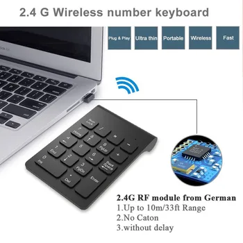 Мини-клавиатура Беспроводная цифровая клавиатура 2,4 ГГц Numpad 18 клавиш Цифровая клавиатура для ноутбука бухгалтера, портативных планшетов