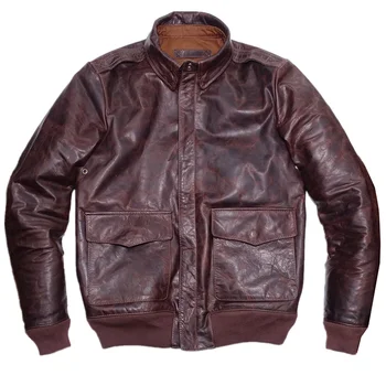 Мужская кожаная куртка A2 Avaitor Bomber Военная форма из конской кожи коричневого цвета Зимняя осенняя одежда Винтажная одежда