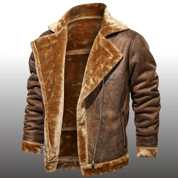 Мужские зимние куртки из искусственной кожи с толстым флисом, Ветрозащитная теплая куртка, мужская верхняя одежда для мотобайкеров, пальто, ветровка