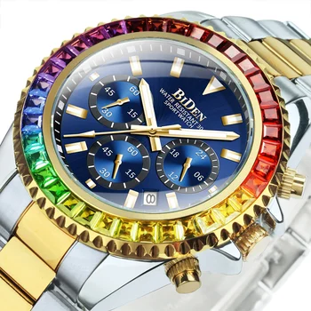 Мужские часы BIDEN Iced Out, лучший бренд, Роскошные часы, Сверкающие Повседневные Золотые часы для мужчин, Кварцевые наручные часы, часы на стальном ремешке.