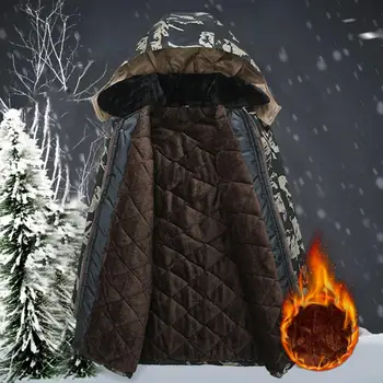 Мужское пальто Камуфляжное на гладкой молнии С длинными рукавами и капюшоном, защищающее от холода, плюс размер, куртка с плюшевой подкладкой, рабочая одежда