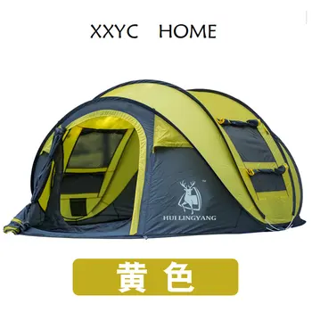 Непромокаемая автоматическая палатка Huilingyang, Новая двухдверная пляжная палатка с четырьмя окнами, быстро открывающаяся для кемпинга на открытом воздухе