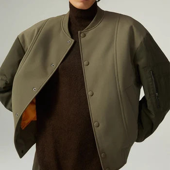 Новая весенне-осенняя женская куртка-бомбер с длинным рукавом и пуговицами, женская верхняя одежда, топы, свободная укороченная куртка в стиле пэчворк, пальто