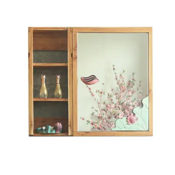 Новый зеркальный шкаф для ванной комнаты из массива дерева в китайском стиле, настенный с полкой, настенная полка для ванной комнаты