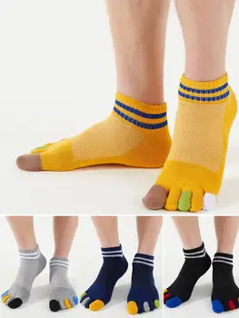 Носки-лодочки с пятью пальцами Мужские хлопчатобумажные летние тонкие неглубокие короткие носки без пятки Хлопчатобумажная сетка Комплект носков с 5 носками