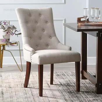 Обеденные стулья из белого массива дерева, мебель для дома из скандинавской ткани, Обеденный стул со спинкой, Одноместный Обеденный стул для кормления, Фланелевая Мягкая подушка
