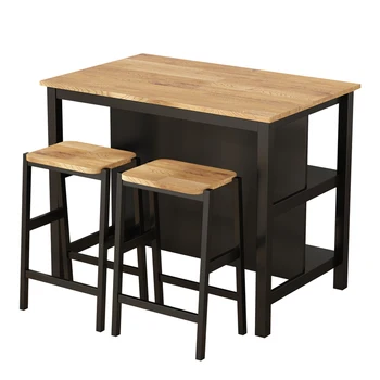 Обеденный стол из 3 предметов, стол для завтрака в деревенском стиле в стиле ретро, обеденные табуреты из каучукового дерева на 2 персоны с двумя открытыми полками для небольшой кухни