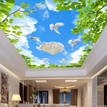 Обои HD Blue Sky Pigeon Потолочные фрески Обои 3D Стерео пространство Обои Персонализированная гостиная Отель Papel De Parede