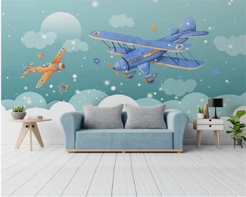 Обои на заказ Beibehang, расписанные вручную, мультяшное голубое небо и белое облако, самолет, фоновая стена детской комнаты, 3D обои