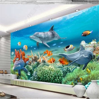 Пользовательские 3D настенные обои для спальни Подводный мир Дельфин ТВ Фон Обои для домашнего декора Обои для гостиной