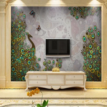 Пользовательские Фотообои Европейский стиль 3D Рельефные Фрески с Павлином Гостиная Спальня Художественный Декор Настенная Живопись Papel De Parede 3 D