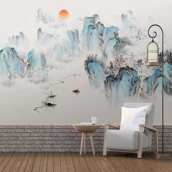Пользовательские настенные обои в китайском стиле Абстрактная пейзажная живопись тушью Фреска Гостиная телевизор Диван Кабинет Домашний декор 3D Наклейка на стену