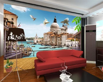 Пользовательские обои Европейское 3D стерео окно городской пейзаж гостиная телевизор диван фон стены украшение дома фреска из папье-маше