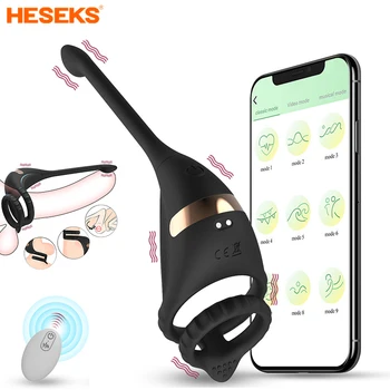 Приложение HESEKS Управляет вибратором для пениса, кольцом для члена с задержкой эякуляции, Стимулятором простаты, инструментами мужской мастурбации, секс-игрушкой для мужчин
