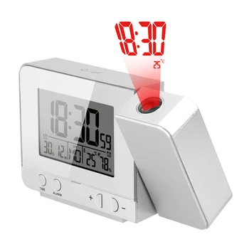 Проекционный будильник с температурой и влажностью в помещении, Настольные настольные светодиодные часы с подсветкой, проектор с функцией цифрового повтора даты