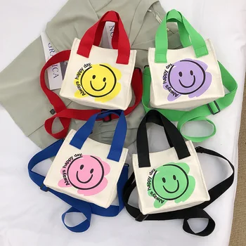 Простая холщовая сумочка с новым корейским мультяшным изображением улыбающегося лица, повседневная сумка через плечо, маленькая свежая сумка-мессенджер