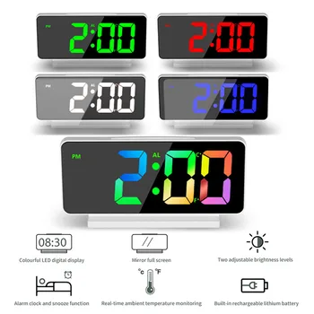 Радужный СВЕТОДИОДНЫЙ Цифровой будильник, USB-перезаряжаемые Электронные Прикроватные Настольные часы для спальни, Большое Количество украшений для дома