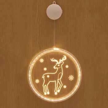Рождественские декоративные фонари с оленями, неоновые светодиодные фонари, гирлянды с 3D буквенными присосками, подвесные светильники, акриловый кулон, атмосфера комнаты, colo