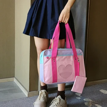 Розовая униформа в японском элегантном стиле, школьные сумки через плечо для женщин и девочек, холщовые повседневные сумки для багажа большой емкости, сумки-тоутсы