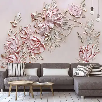 Розовые цветы, розовые цветы, украшение стен, 3D фрески, гостиная, спальня, самоклеящиеся обои