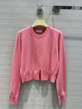 Розовый кашемировый вязаный свитер с круглым вырезом, темпераментная девушка, ветер, маленький короткий стиль, уменьшающий возраст, сладкое дыхание
