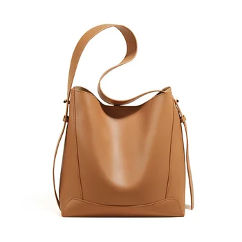 Роскошная сумка-ведро, Высококачественная Женская Кожаная сумка Большой емкости на одно плечо, Универсальные сумки с косой оседлкой из воловьей кожи