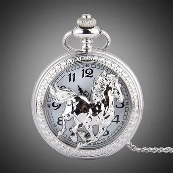 Роскошные Карманные часы Animal Horse Мужские Серебряные Элегантные Карманные Часы С Цепочкой Masculino Relogio Отцовские Подарочные Часы VintageSaati