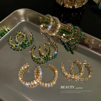 Роскошные винтажные серьги-кольца с инкрустацией CZ, круглые серьги с зеленым кристаллом циркона для женщин, украшения для вечеринки по случаю помолвки