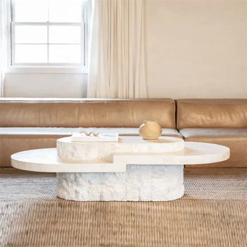 Роскошный современный дизайн большой измельчите кофейные столики гостиная камня травертин журнальный столик из натурального мрамора оптом настройки