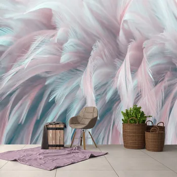 Ручная роспись розовыми и голубыми перьями, индивидуальные 3D обои, наклейки на стены, мебель для гостиной, спальни