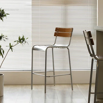 Современные минималистичные барные стулья Бытовые ретро-легкие Роскошные барные стулья для кухонной стойки, высокий стул со спинкой в гостиной