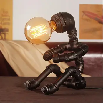Современные уникальные ретро-лампы в стиле стимпанк Водопроводная металлическая деревянная настольная лампа для помещений