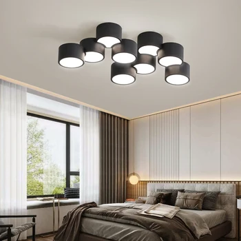 Современный светодиодный потолочный светильник комбинированного дизайна в виде цилиндра, люстра для спальни, гостиной, столовой, черно-белое освещение с регулируемой яркостью.