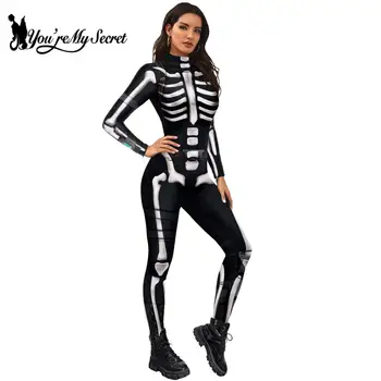 [Ты Мой секрет] Страшные костюмы для косплея на Хэллоуин для взрослых унисекс, боди со скелетом, карнавальная одежда для вечеринок, комбинезоны с черепом