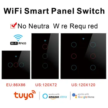 Умный выключатель света Tuya WiFi Сенсорный выключатель RF433 Управление приложением Smart Home Life Поддерживает Голосовое аудио Alexa Google Home