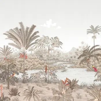 Флизелиновые обои с панорамным пейзажем, фреска в стиле джунглей, обои в стиле тропического леса RIVIÈRE DES PARFUMS