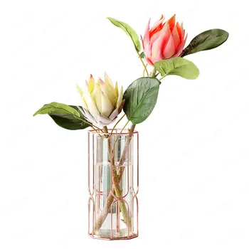 Цветочная композиция, Декоративное украшение, ваза из кованого железа, Стеклянная ваза, Изысканная гостиная, простое Гальваническое покрытие, Высушенный и цветочный горшок