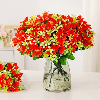 Шелковый Букет искусственных цветов Лилии из 7 головок, растение для свадебной вечеринки, Домашняя ваза, художественное украшение дома своими руками