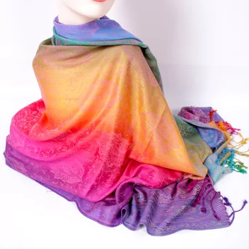 Шелковый шарф из пашмины, шаль, Накидка, Жаккард с Пейсли, Классические кисточки Для женщин, Разноцветный шелковый шарф из пашмины с пейсли, шаль, палантин на голову
