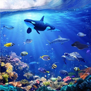 бейбеханг Синий мир морского дна дельфин 3D стереотаксический фон настенная роспись пола настройка больших обоев для стен