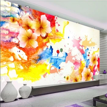 большая настенная роспись wellyu на заказ с современной красивой индивидуальностью, разбрызгивающими цветы фоновой стеной телевизора в гостиной