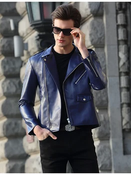 деловая куртка laether, мужская демисезонная Короткая Приталенная байкерская куртка из черной искусственной кожи, мужская куртка на молнии с длинным рукавом, Большие размеры