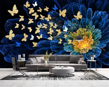 настенная роспись на заказ beibehang 3D романтическая современная мечтательная золотая бабочка абстрактная модная цветочная фоновая стена