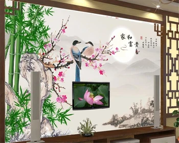 обои на заказ beibehang 3d фреска китайский бамбук цветы сливы птичий домик и богатый фон обои для домашнего декора обои