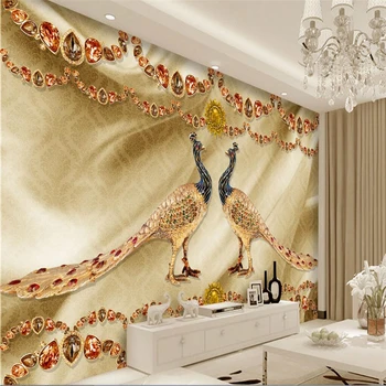 пользовательские фотообои beibehang 3D fresco, Европейские роскошные золотые украшения с павлином на фоне обоев papel de parede