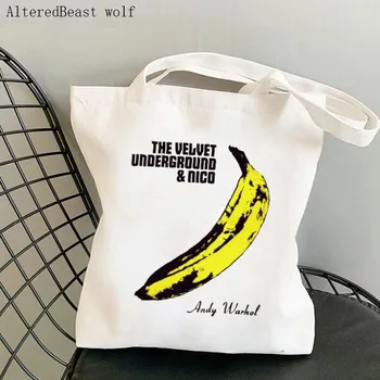 энди Уорхол- бархатная сумка с принтом underground в стиле Харадзюку, Женская сумка для покупок, Холщовая сумка для покупок, женская сумка-тоут на плечо, женская